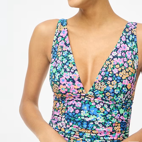 J.Crew Multicolored V-neck ruched one-piece swimsuit Size XS - Picture 2 of 4